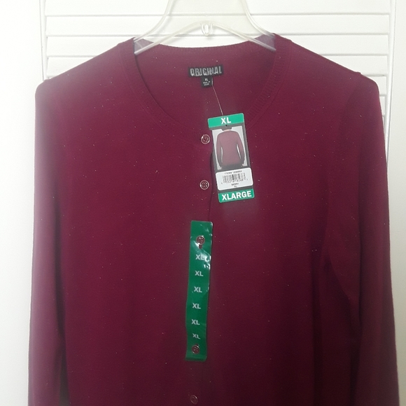 Nicole Miller Original Womens Size XL Wine Color Sparkle Button Up L/S Knit Top - Picture 7 of 11
